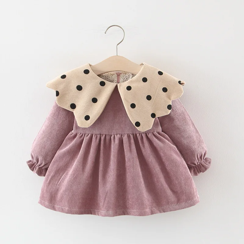 New Clothes spring autumn 0-3y solid princess long sleeve dress pink red 73-100 children kids baby girls clothes lovely