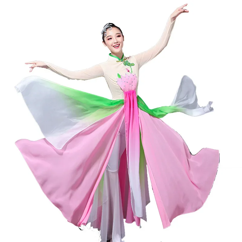 Ladies new classical dance elegant costume fresh and elegant performance costume Chinese national water lotus umbrella dance