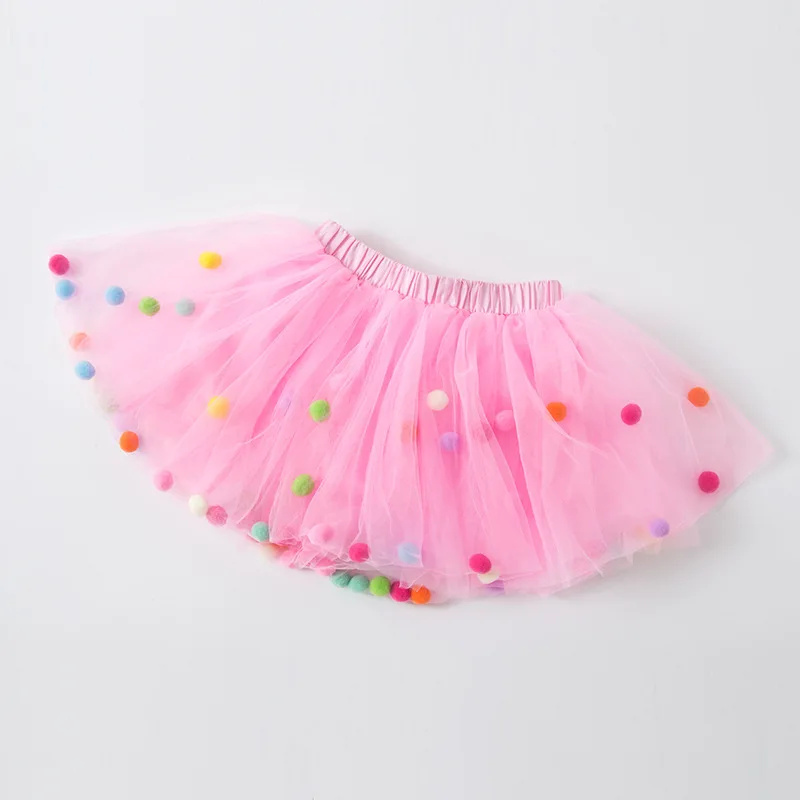 Fashion Kids Children Girl Tutu Skirt With Pompon For Girls Ballet Dance Party Rainbow Tutus Fluffy Princess Pettiskirt Colorful