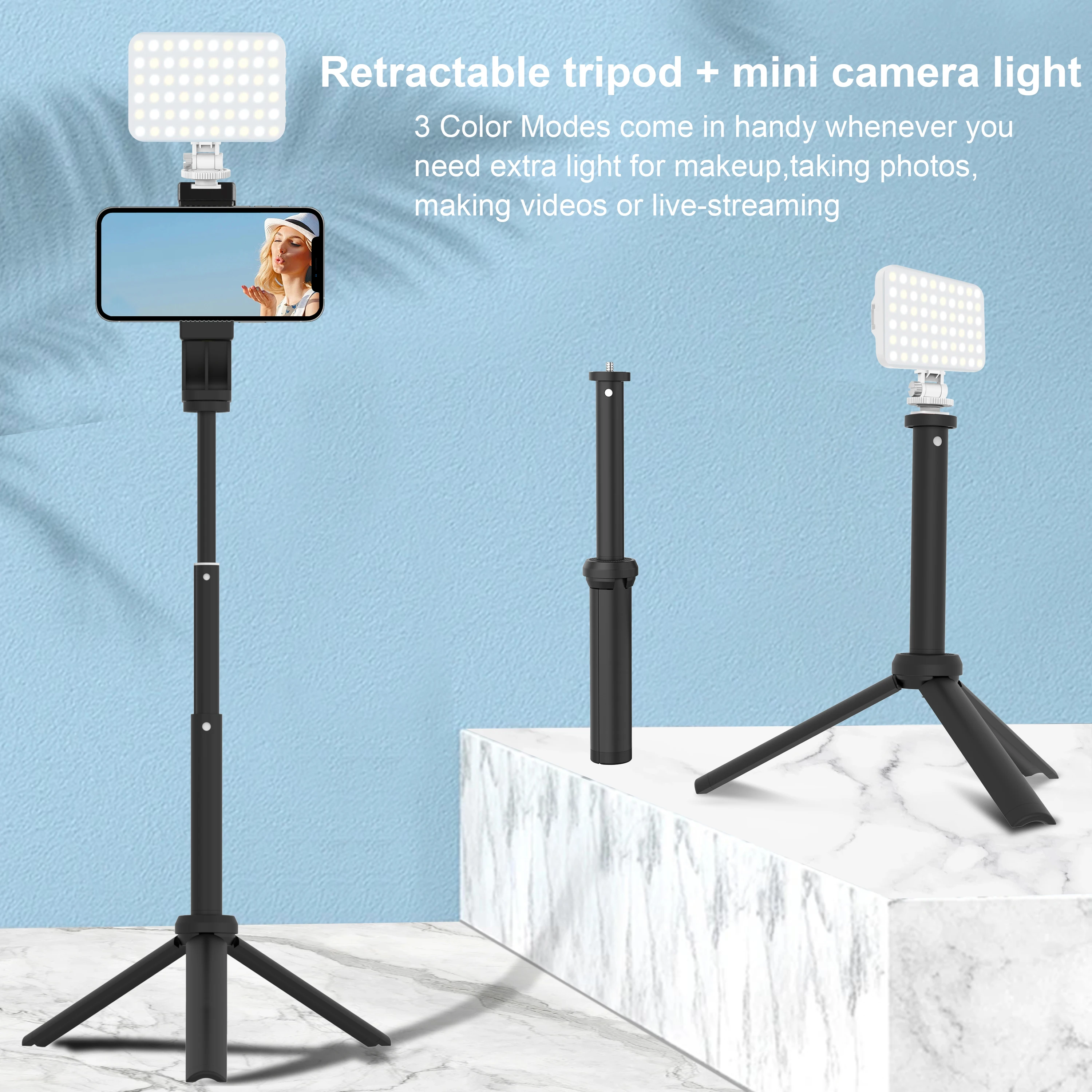 Led Photo Fill Light Dimmable Adjustable Stand,for Phone,iPhone,Photography Video Lighting for Video Recording Streaming Filming