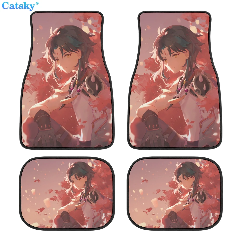 Genshin Impact Anime Print Car Floor Mat Carpet Anti-Slip Rubber Mat Pack of 4 Auto Accessiores for Car SUV Van