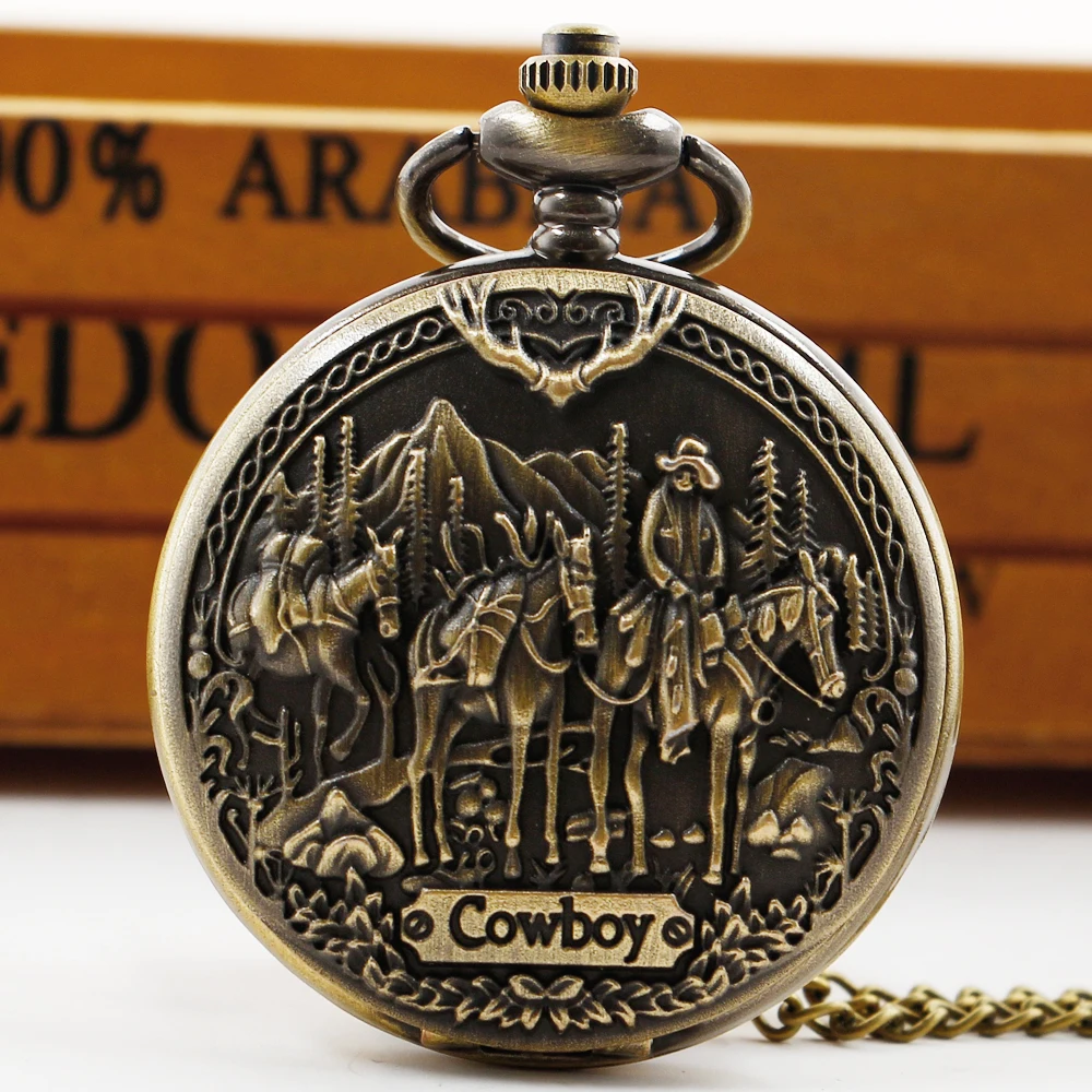 

Antique Retro Cowboy Punk Quartz Pocket Watch All Hunters Cool Men Retro Pocket FOB Watch Chain Clock