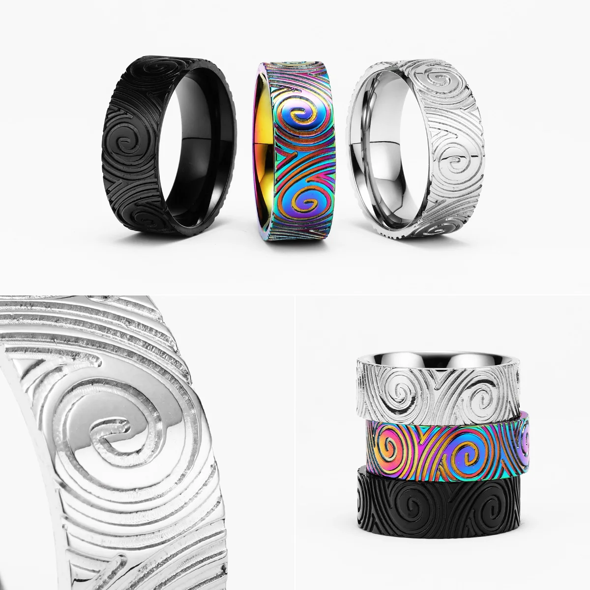 Fingerprint Swirl Men Rings Stainless Steel Women Jewelry Punk New In Rock Stranger Things Fashion Accessories Gift Wholesale