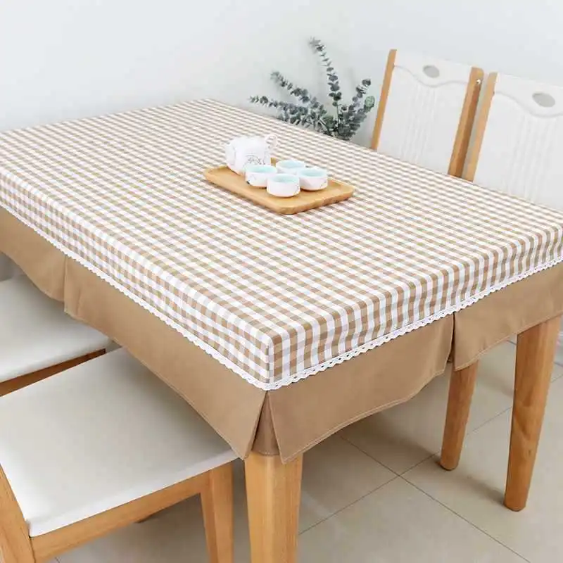 

A321Table cover oval tablecloth fabric cover kindergarten desk tablecloth cover home grid rectangular coffee table meal set