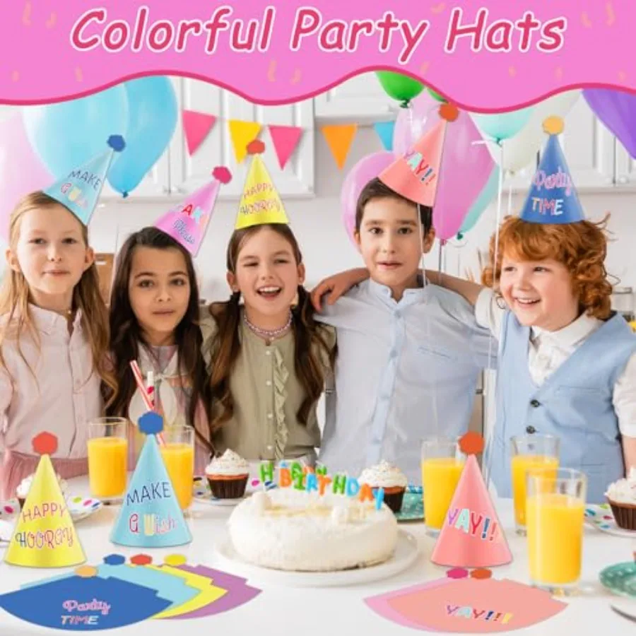 24 قطعة من قبعات الحفلات الملونة لمستلزمات حفلات أعياد الميلاد السعيدة، قبعات مخروطية للحفلات ذات طابع قوس قزح، قبعات ورقية ملونة لتزيين الحفلات #6