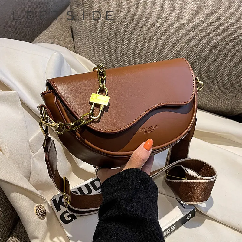 LEFTSIDE Crossbody Bags for Women 2022 Trend Fashion PU Leather Small Sadle Armpit  Bag Females Chain Handbags Underarm Bag