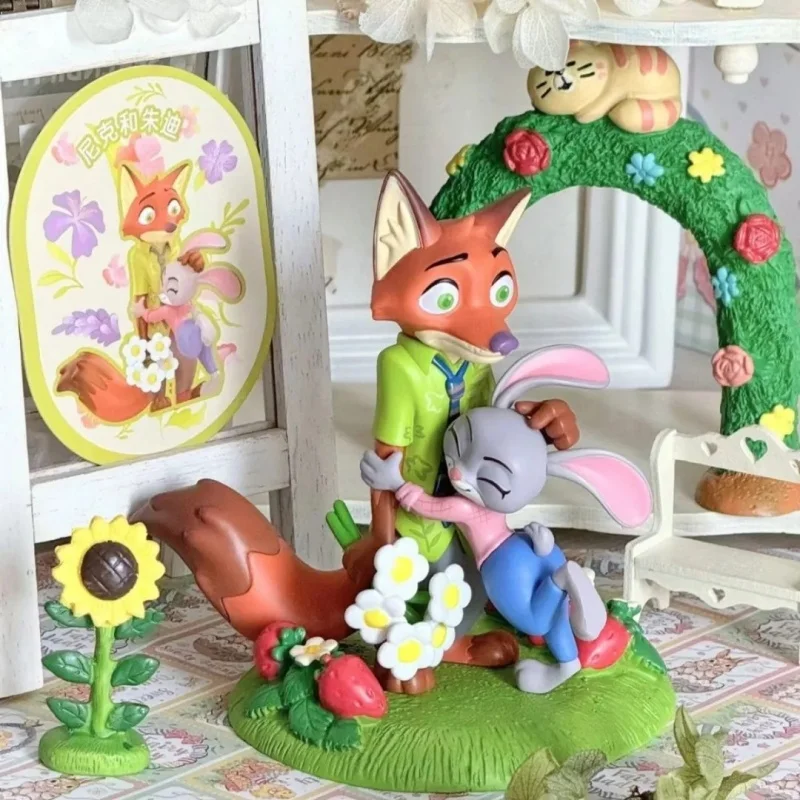 Подлинная серия Зоотопия Цветочный мир Слепая коробка Ник Джуди Леопард Полицейский Коллекционная модная игрушка Аниме Фигурка Украшение