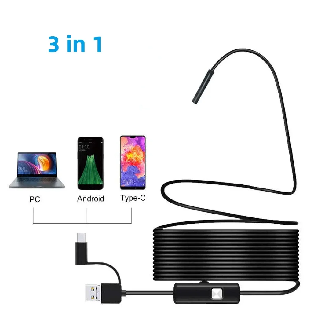 5.5mm Sewer Industrial Endoscope Piping Endoscopy Type C Flexible Snake Mini Camera 3 in 1 Automotive Borescope for Android