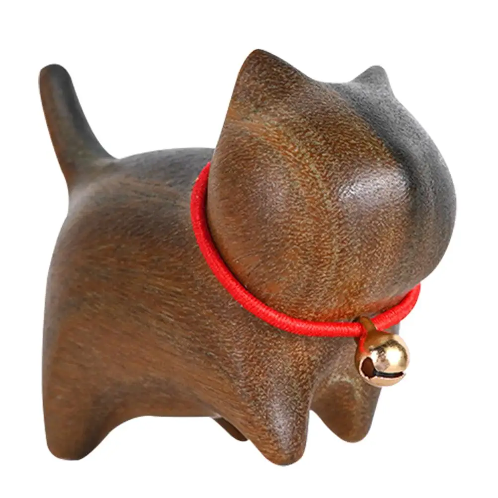 Green Sandalwood Cat Ornaments Wooden Statue Figurines Desktop Decor Decoration Small Dining Room Table
