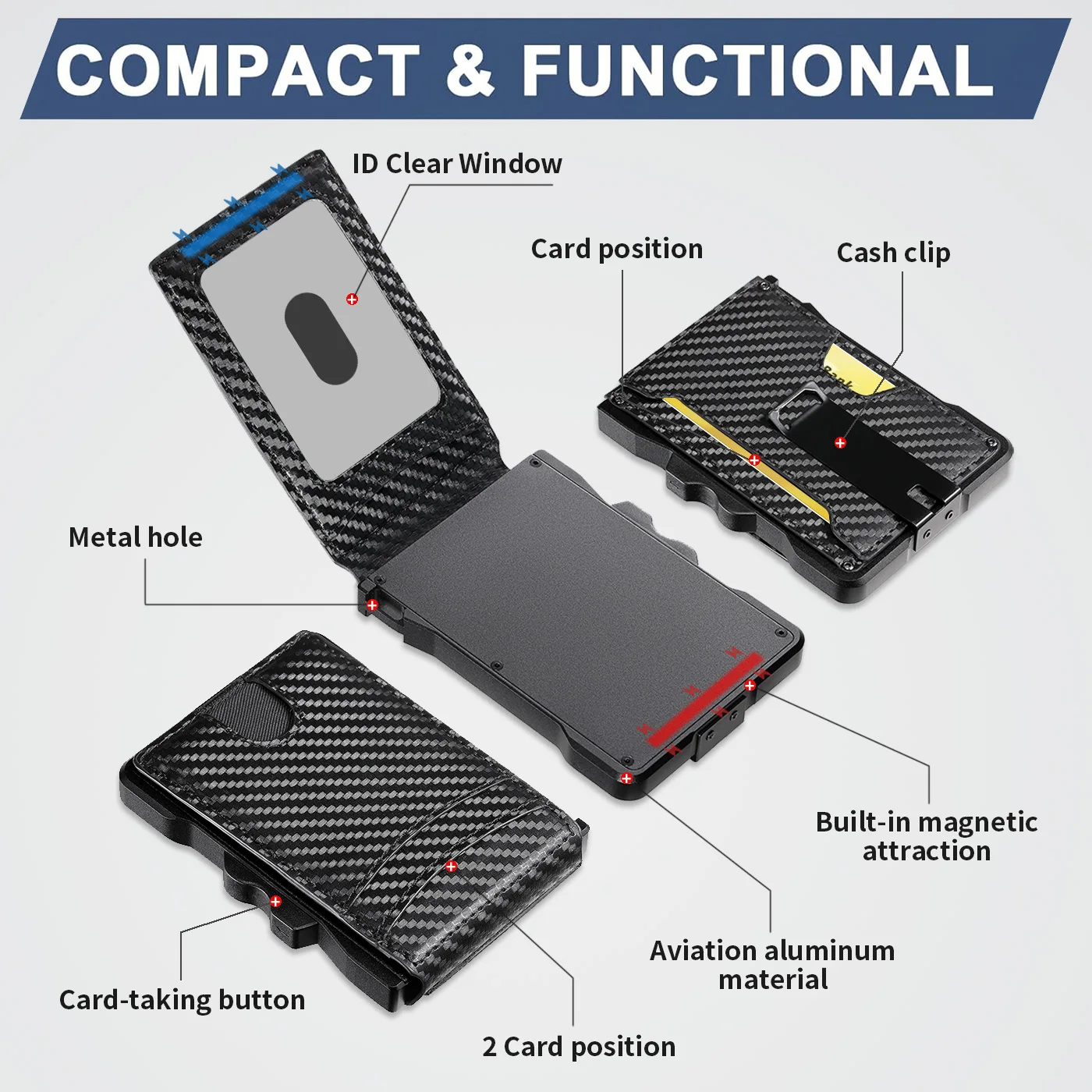 حامل بطاقات الائتمان للرجال، محفظة حجب RFID، صندوق ألومنيوم، مشبك نقود، مشبك نقود، محمي، مصمم، محافظ
