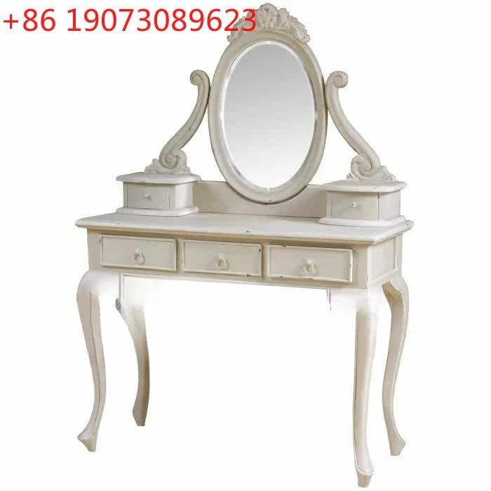 

French solid wood furniture, carved old dresser, small apartment white makeup table