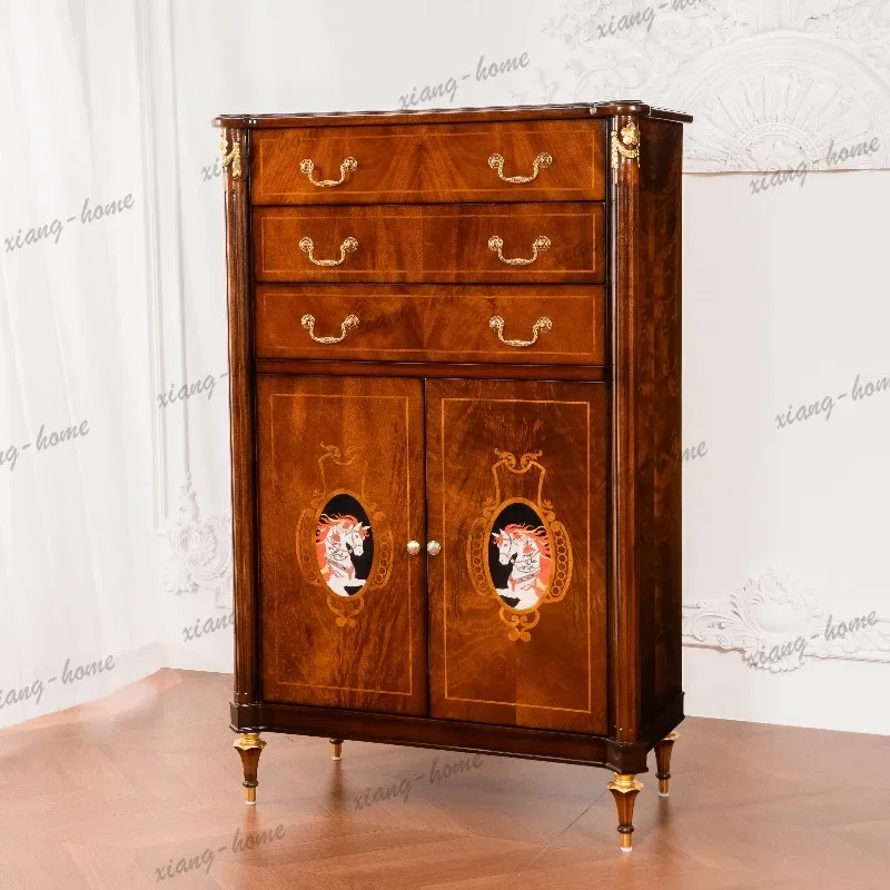 Factory direct French retro horse bucket cabinet American solid wood three-door drawer high cabinet