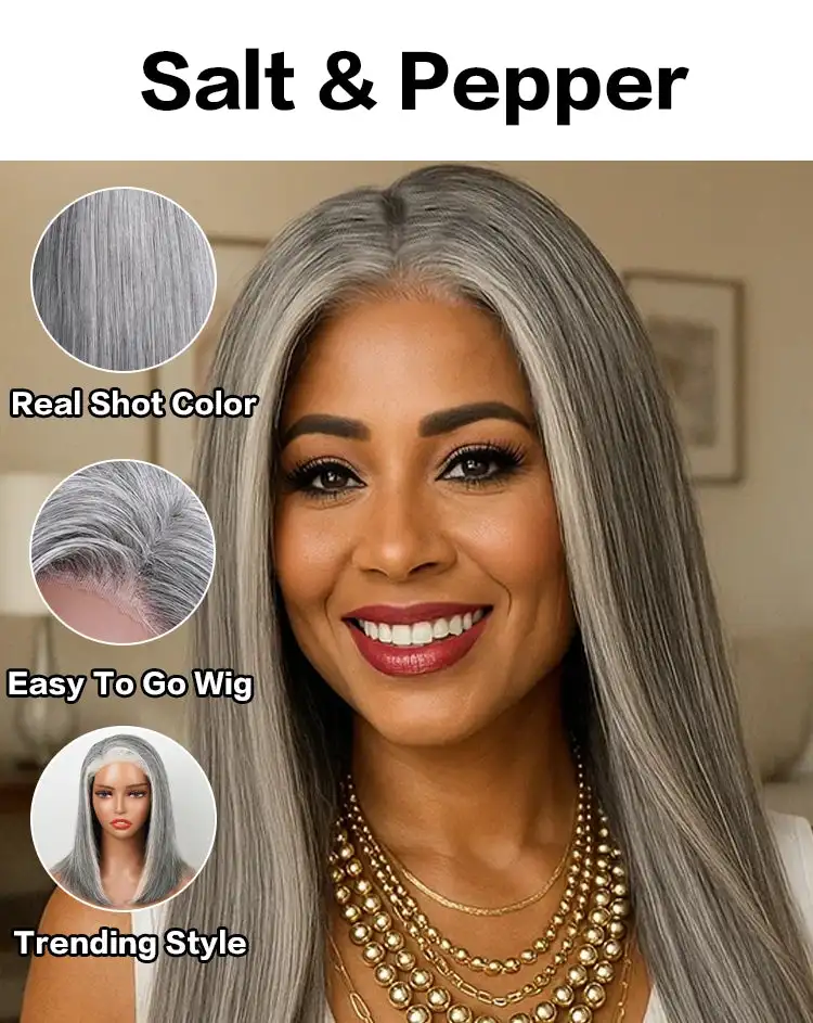 250 الكثافة 4C حواف الملح والفلفل أكثر الملح تسليط الضوء على الجبهة غلويليس الباروكات شعر الإنسان 13x4 شعر طبيعي مفرود الباروكات 5x5 شعر مستعار دانتيل