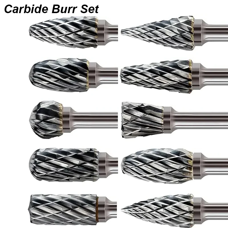 Tungsten Carbide Burr Set Milling Cutter Kit File Rasp Carve Engrave Metal Wood Aluminium Plastic Stone Rotary Tool Power Drill