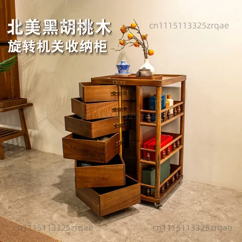 Medieval dental solid wood rotating cabinet living room movable sofa side cabinet dining room organ storage tea side cabinet