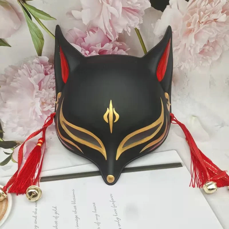 Estilo japonês meia face pintada à mão máscara de raposa homens e mulheres masquerade festival de halloween cosplay prop alta qualidade