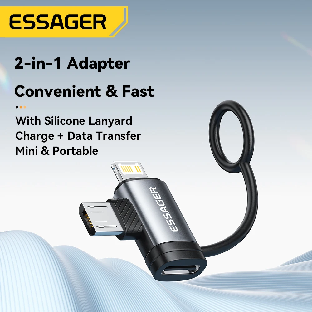 

Адаптер Essager OTG 2-в-1 Type-C в Micro/Lightning, преобразователь с поддержкой зарядки, передача данных USB2.0 для iPhone 14 13, ноутбуков