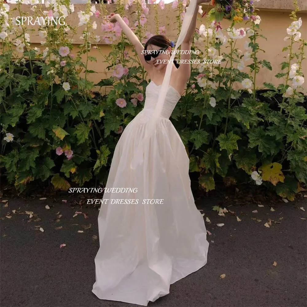 

SPRAYING Exquisite Strapless TAFFETA Pleat Wedding Dress A-line Floor-Length Long Bridal Gown Corset Back 2024 Garden Shooting