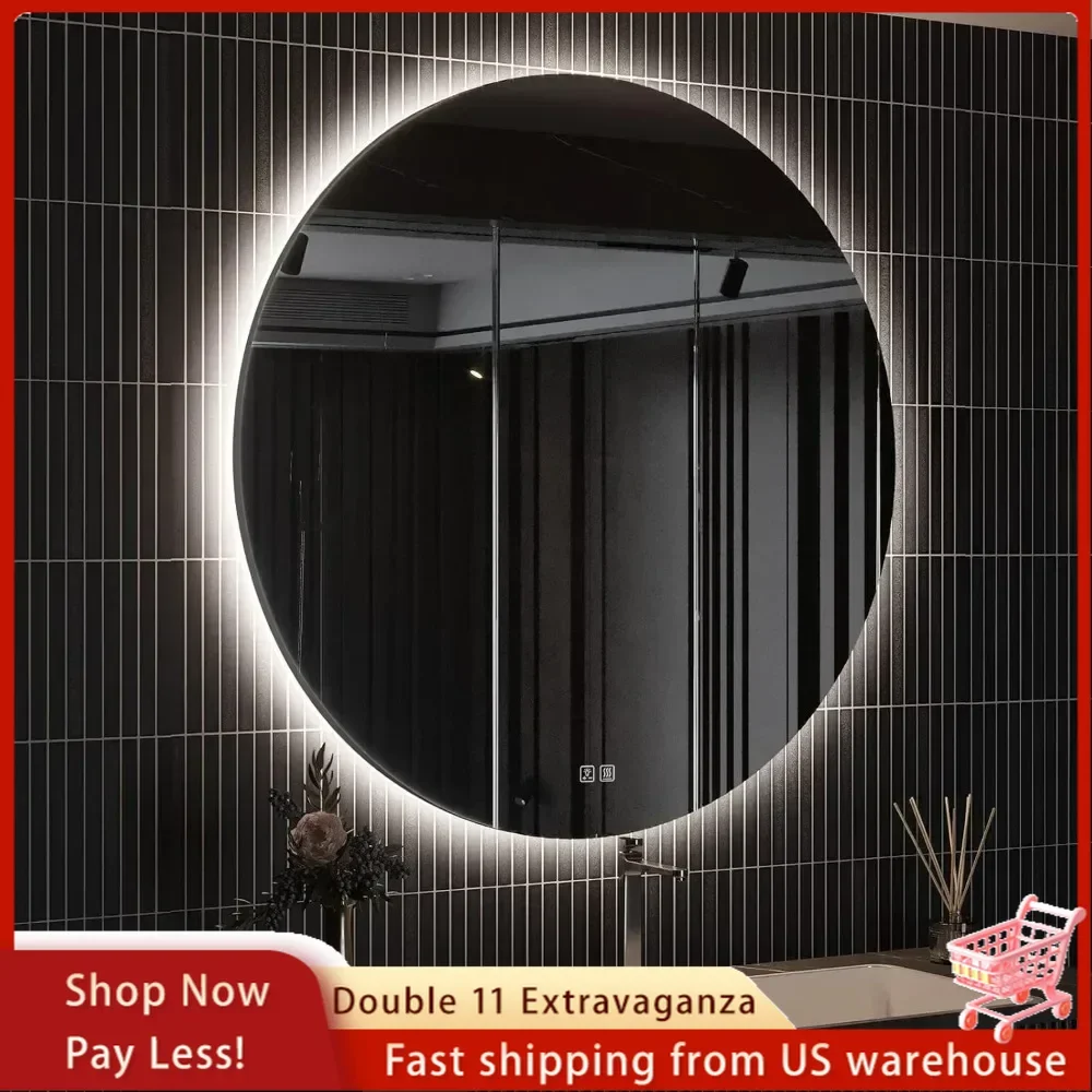 

LED Backlit Round Mirror for Vanity,Wall Mounted Round Mirror with Lights,Dimmable Lighted Bathroom Round Mirror with Anti-Fog