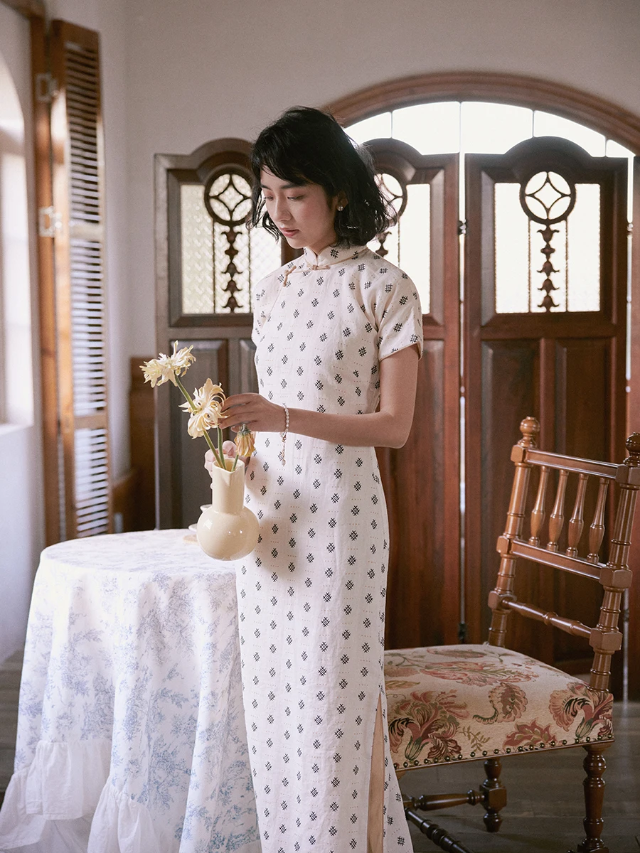 

Женское платье Momei Spring Summer с длинным рукавом, художественное, в стиле ретро, повседневное, из льна, с низким разрезом, с цветочным узором