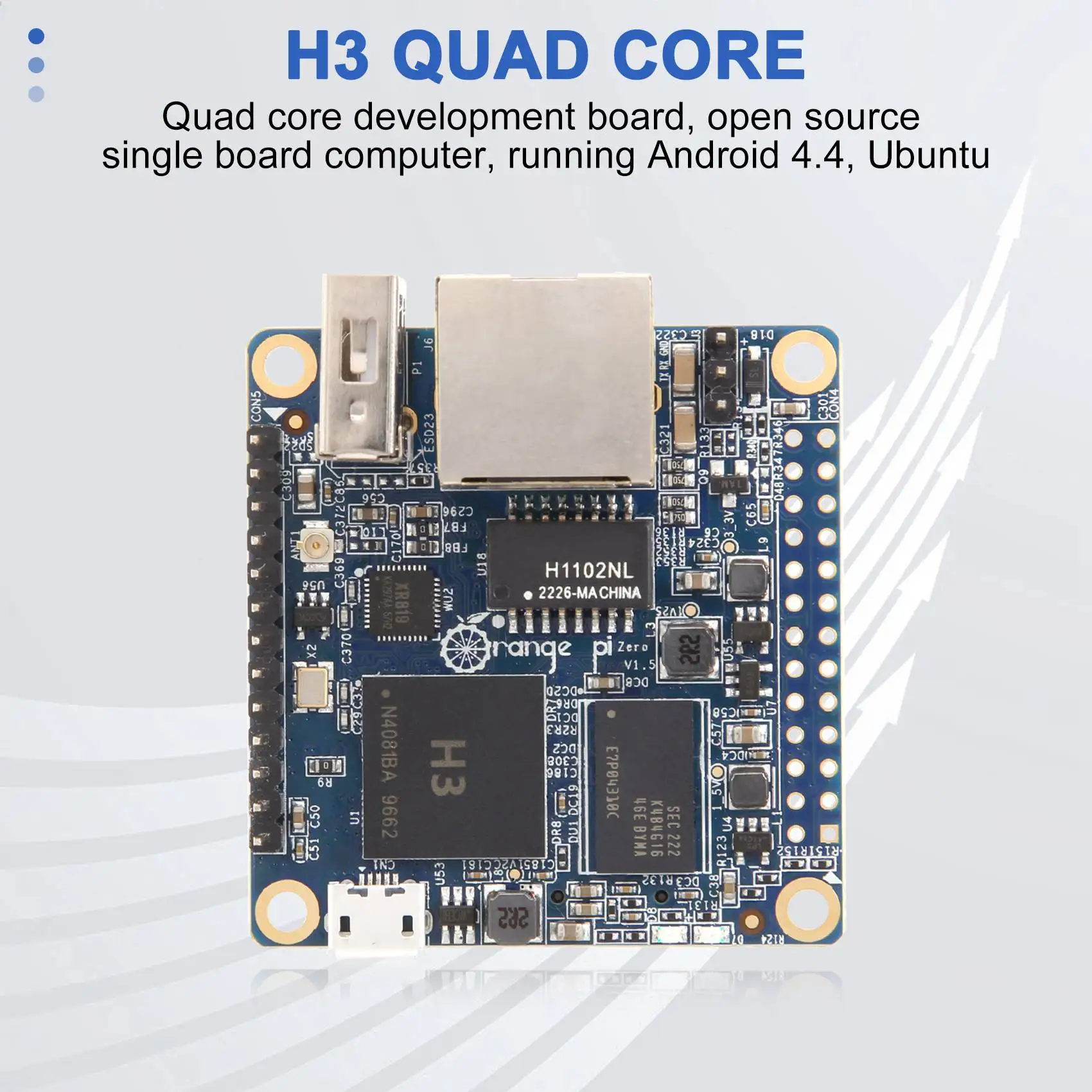 A56XQ für Orange Pi Zero LTS 512 MB H3 Quad-Core-Entwicklungsboard, Open-Source-Single-Board-Computer, läuft mit Android 4.4, Ubuntu