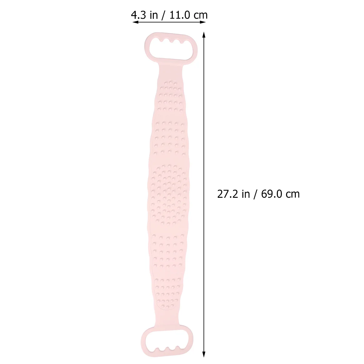 

Silicone Back Shower Towel Long Strip Pink Exfoliating Belt Shower Scrubber Back Cleaning Tool with Hand Rings Durable Hanging
