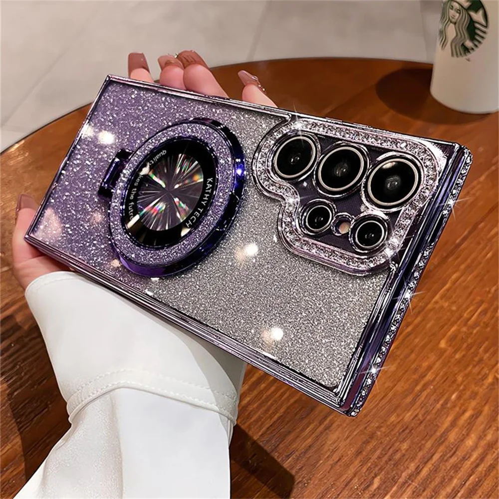 Luxury Glitter For Magsafe Magnetic Ring Stand Case for Samsung Galaxy S25 S24 S23 Ultra S22 Plus A55 A35 A25 A15 Diamond Cover image 3