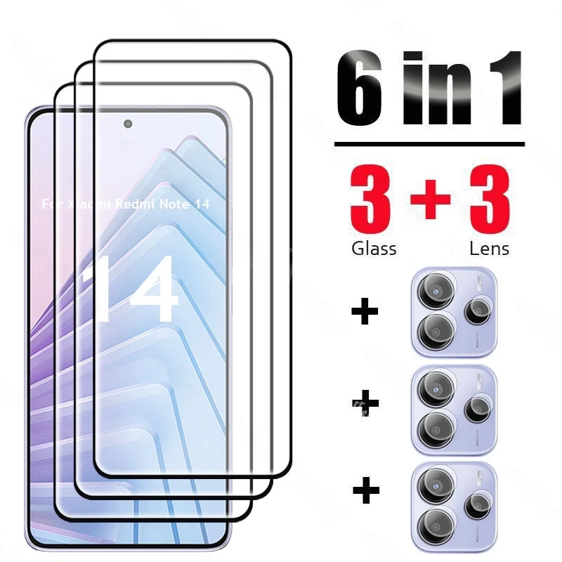 

6 In 1 For Xiaomi Redmi Note 14 Glass Tempered Glass Redmi Note 14 5G Glass Screen Protector Camera Redmi Note 14 Tempered Film