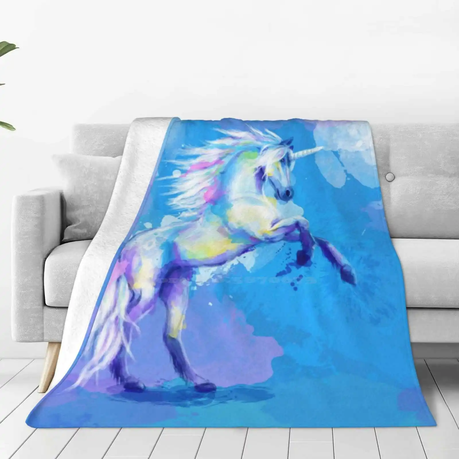 Unicorn Dream-Fantasy Animal Painting Top Quality Comfortable Bed Sofa Soft Blanket Watercolor Abstract Animal Mythical Fantasy