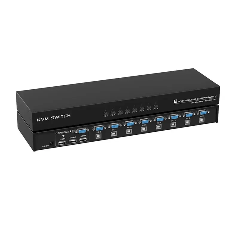 ABIK-Universal 8 Ports KVM Switch Box SB 2.0 External KVM Switch Box Manual Switcher EU Plug