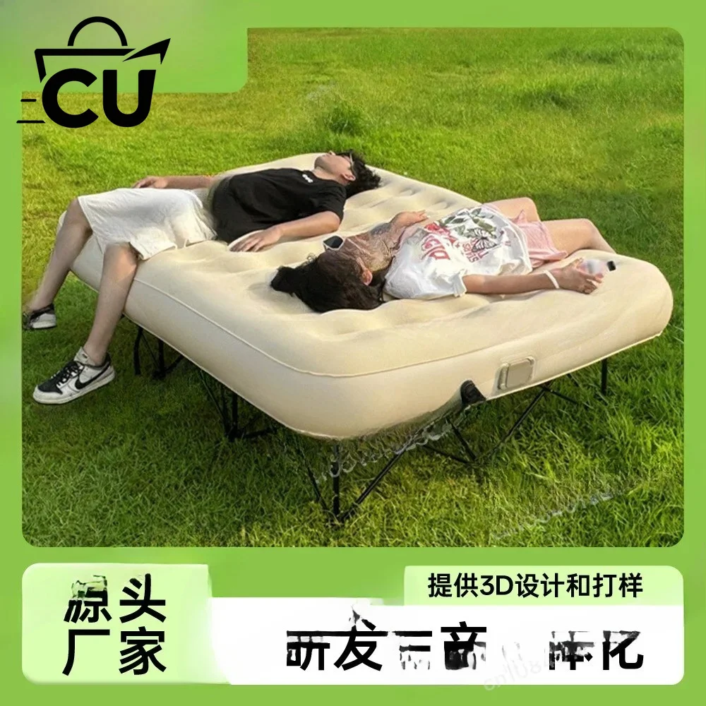 High Quality Portable Inflatable Air Sleeping Bed Outdoor Camping Travel Folding Flocked Air Bed Mattress