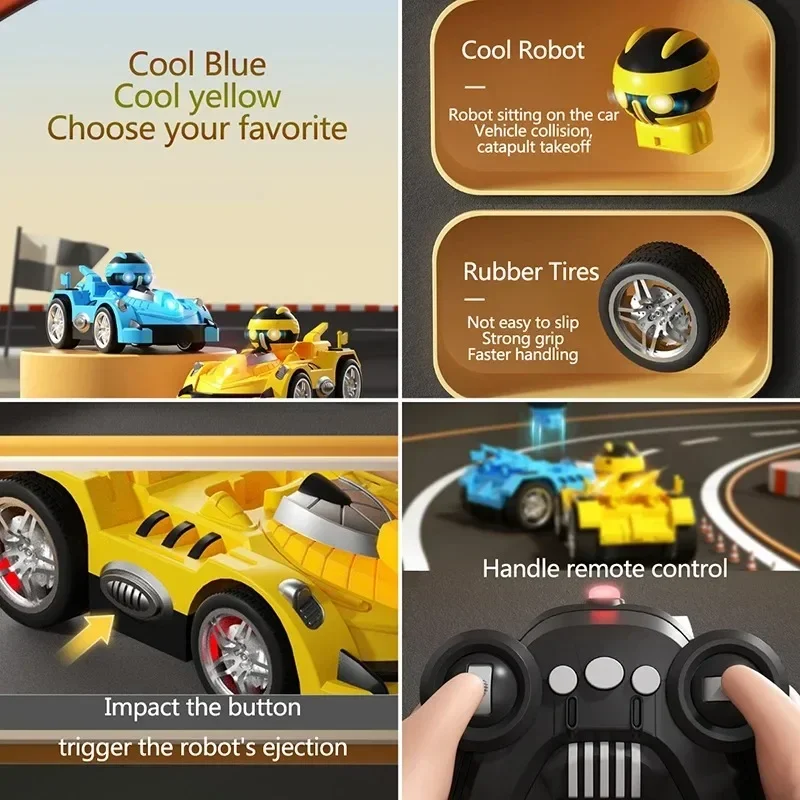 Carro de para-choque rc 2.4g, brinquedos carregáveis, controle remoto, carro de corrida de batalha, luz musical, brinquedo sensorial, robô de ejeção de colisão, presente para crianças