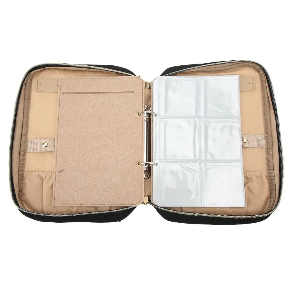 

Portable Travel Jewelry Organizer Clear Binder Bags Peachskin polyester Jewelry Storage Roll Black Jewelry Storage Bag