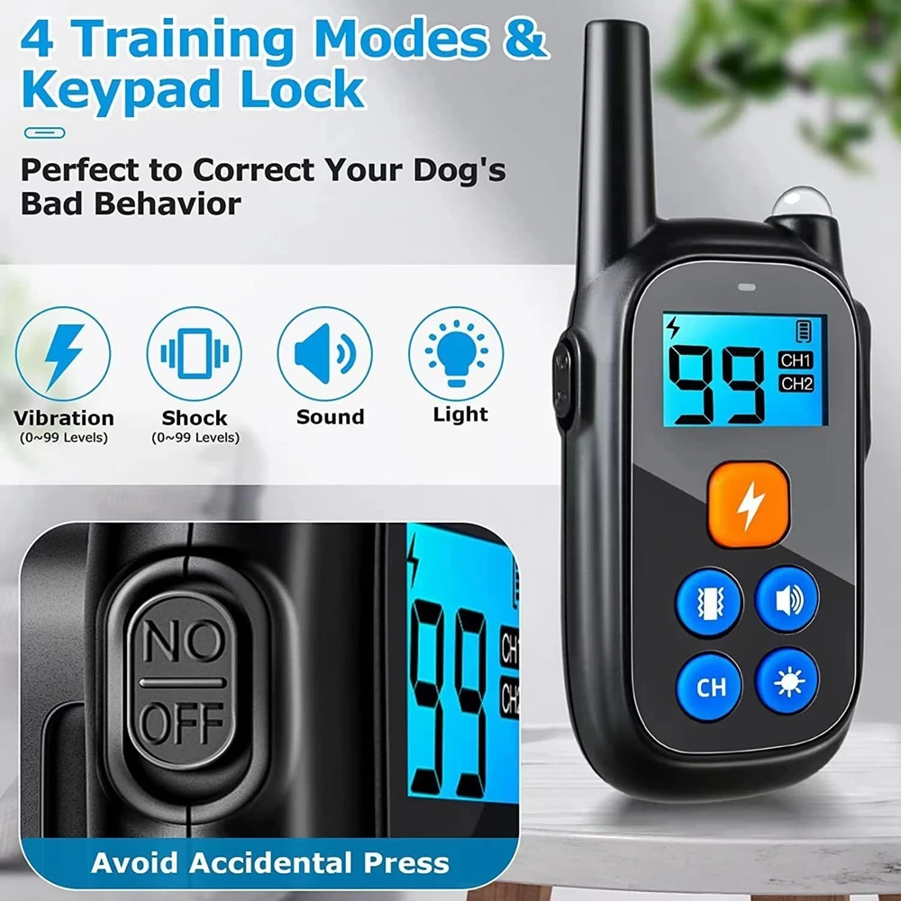 

800m Pet Remote Control Electric Dog Training Collar Anti Bark Waterproof Rechargeable LCD Display for All Size Shock Vibration