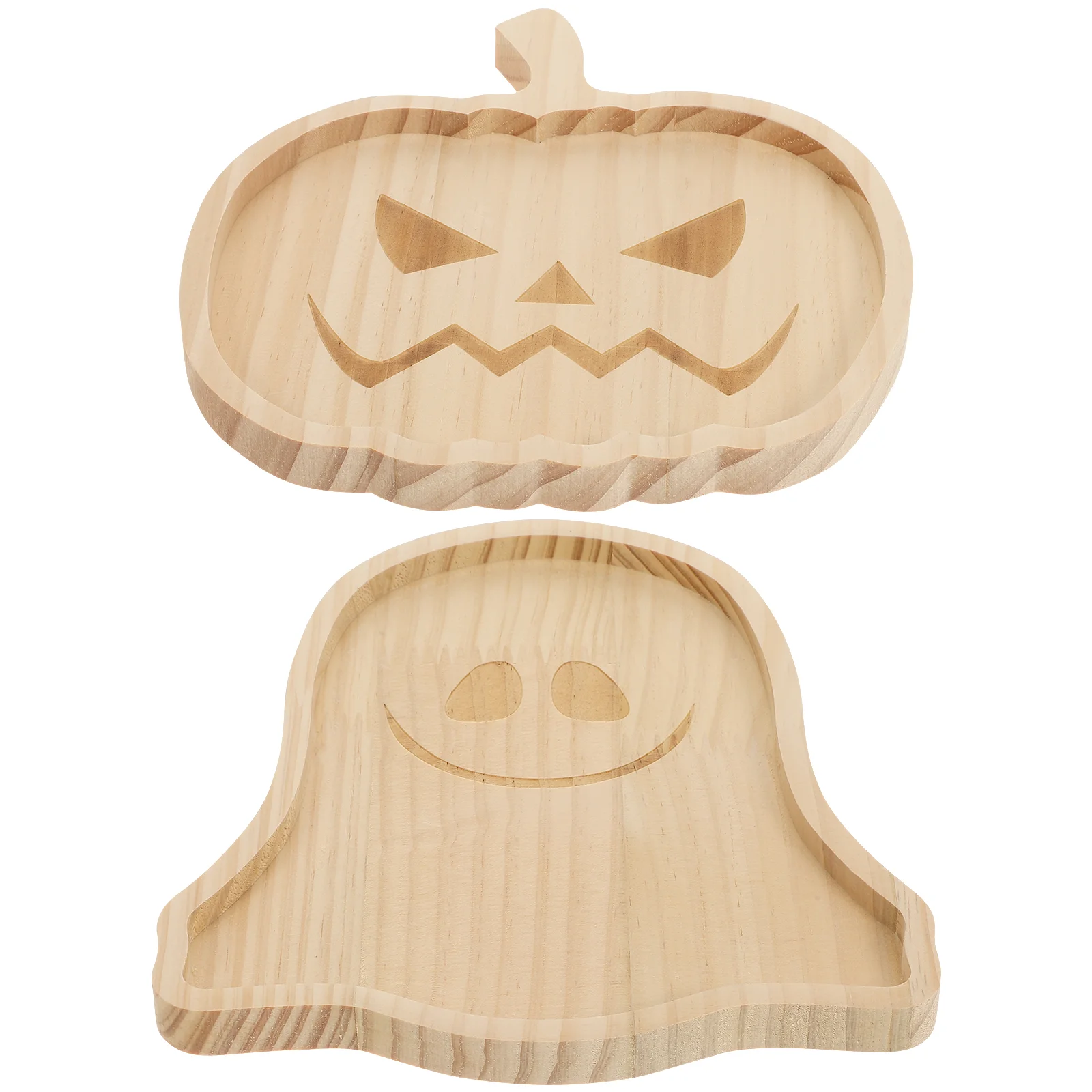 2 Pcs Pumpkin Ghost Tray Snacks Plate Candy Bowl Plates Trinket Dish Dessert Halloween Wood Food Serving Wooden Pallets