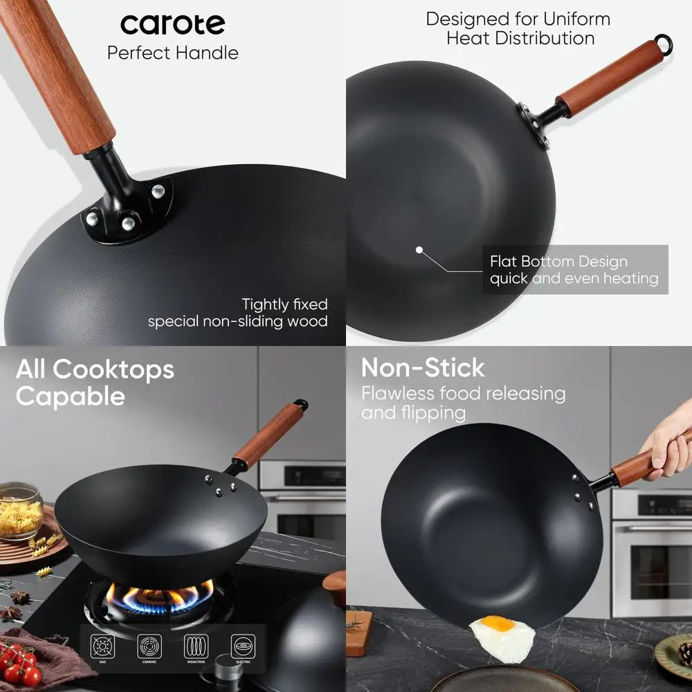 

Сковорода-вок из углеродистой стали 6,5QT с крышкой, совместимая со всеми плитами для жарки, барбекю и кемпинга