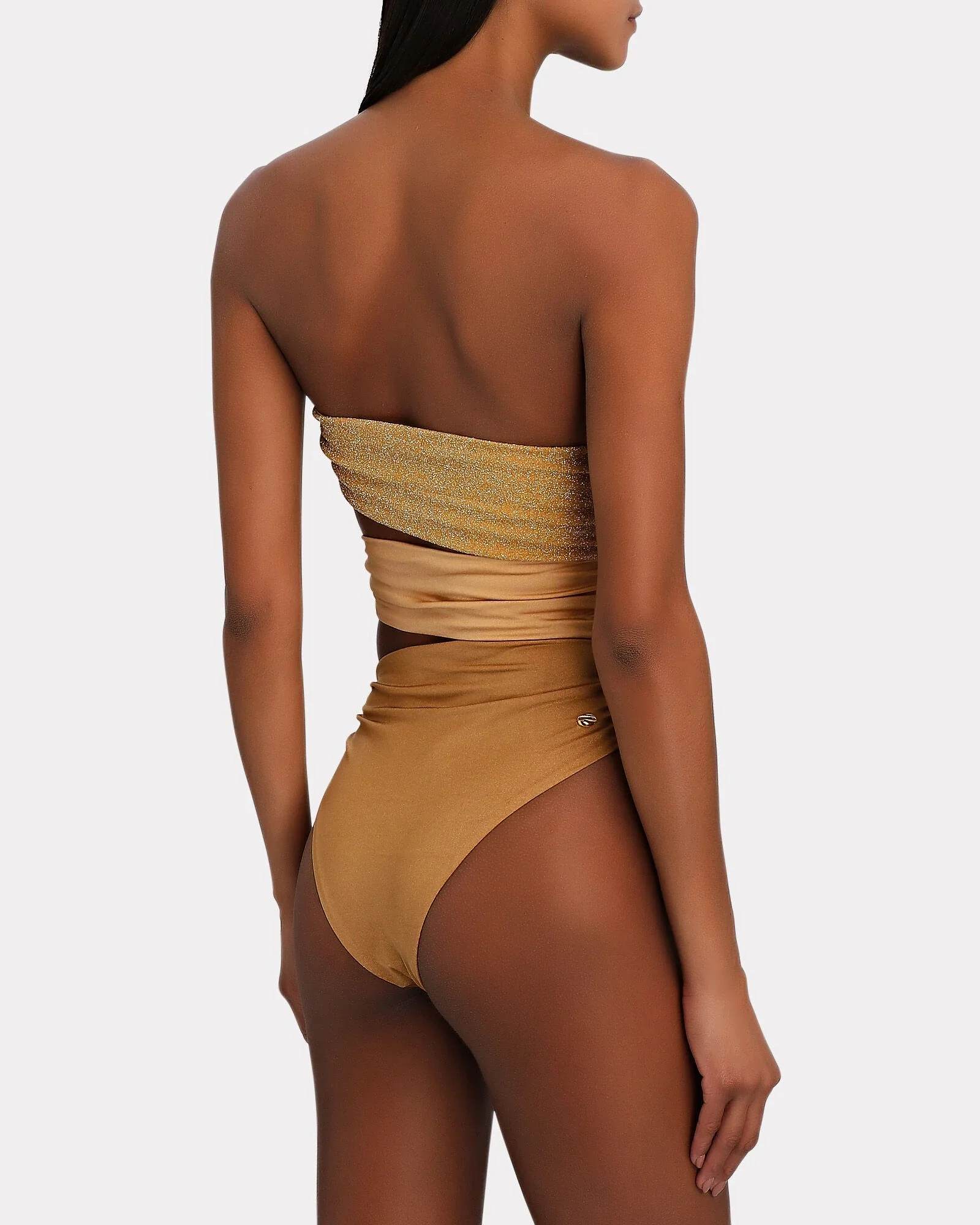 Gold Strapless Tube Top Elegant Bikini Hollow One-Piece Swimsuit High Waist Open Back Sexy Gathered Swimwear Push-Up 2022