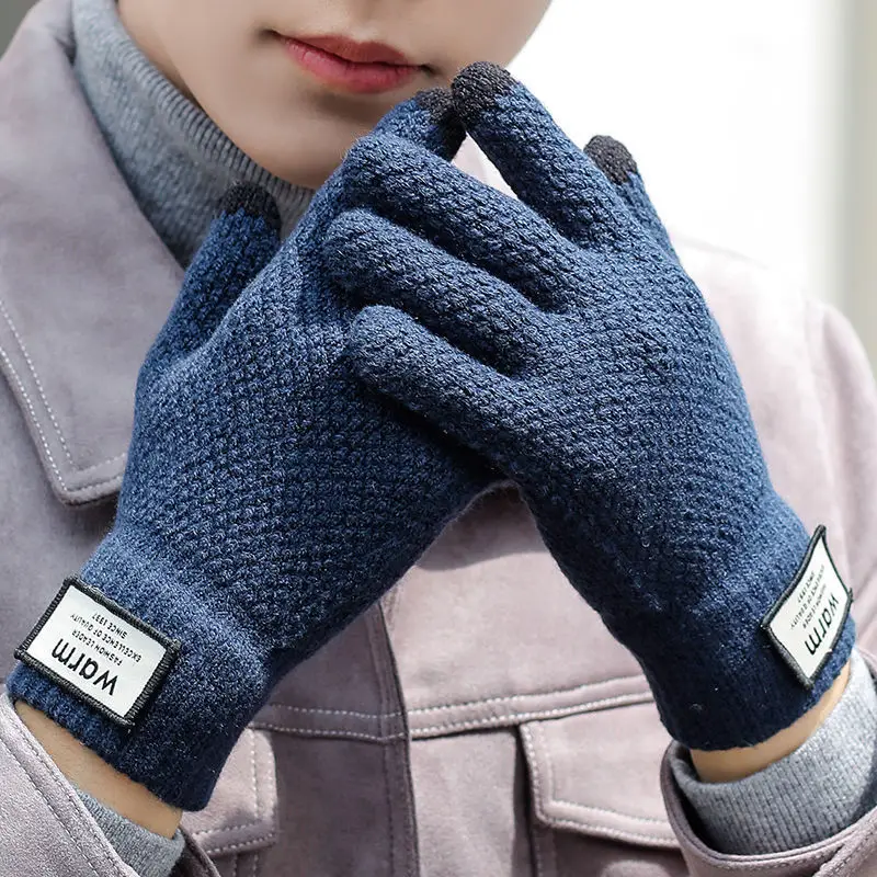 Winter Knit Gloves for Men Thick Fleece Lined Touchscreen Gloves Windproof Thermal Outdoor Cycling Gloves Perfect Christmas Gift