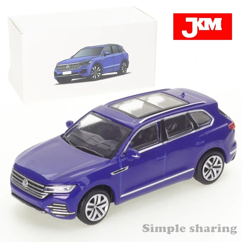 JKM1:64 Volkswagen Touareg SUV Blue Alloy Diecast Car Model Metal Cast Vehicle Toys for Children Collectable