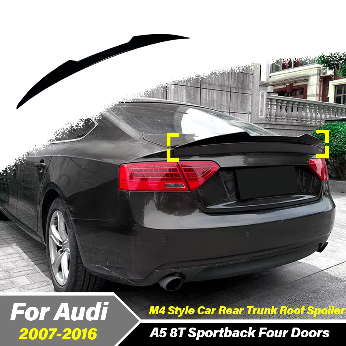 

For Audi A5 8T Sportback 4 Doors 2007 2008 2009 2010 2011 2012 2013 2014 2015 2016 Car Rear Torso Top Spoiler Decorative Kit