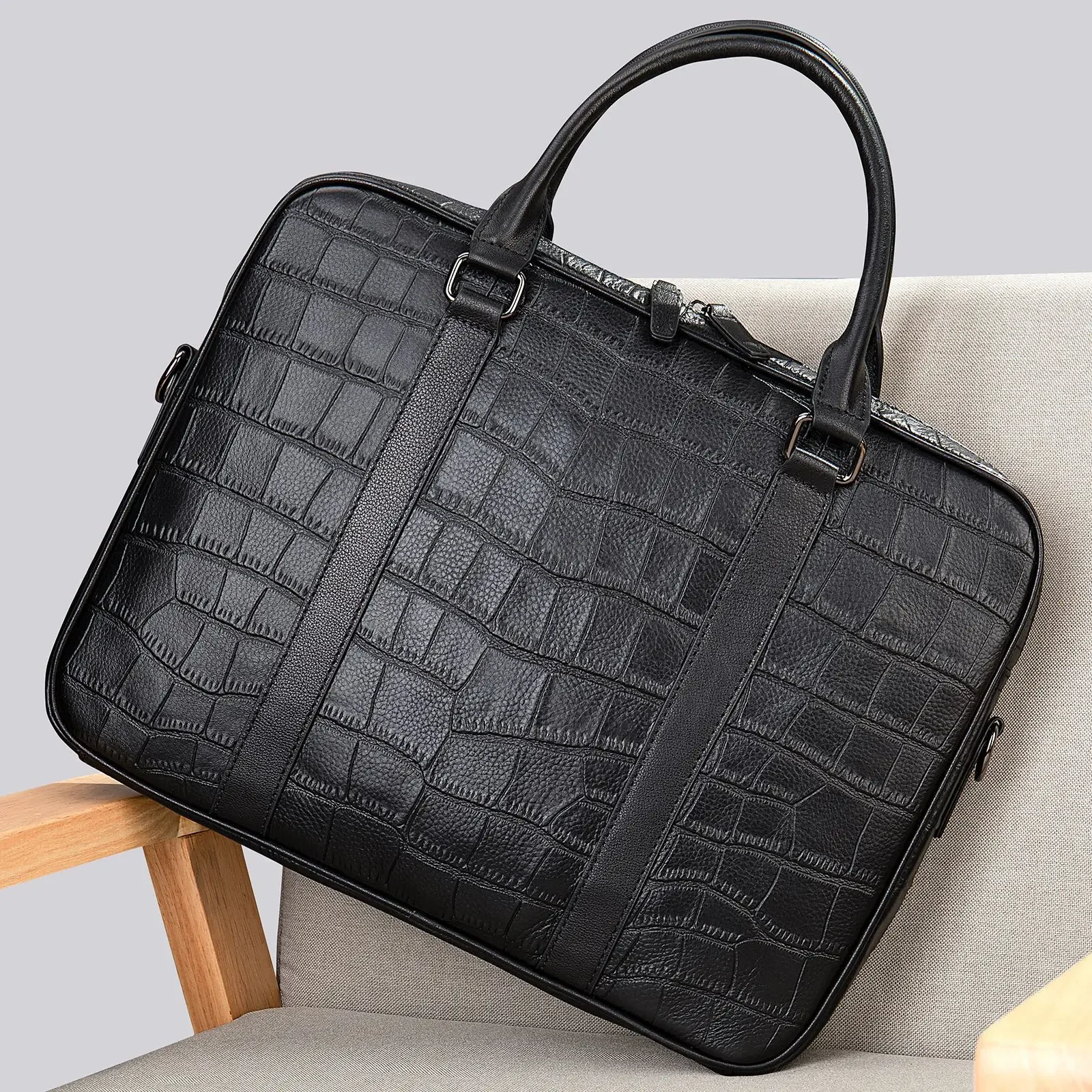 2024 New Luxury Alligator Cow Genuine Leather Business Men's Briefcase Male Shoulder Bag Men Messenger Laptop Computer Bags