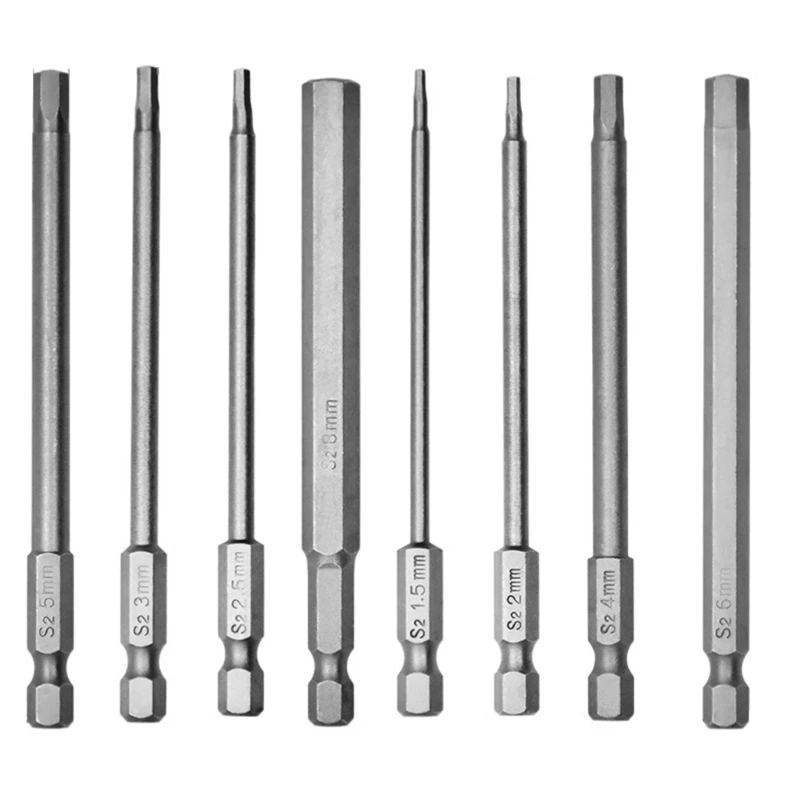 8/10 pz 1/4 "testa con gambo esagonale AllenWrench cacciavite SocketBit 1.5-12mm Set di punte per cacciavite magnetico 100mm di lunghezza