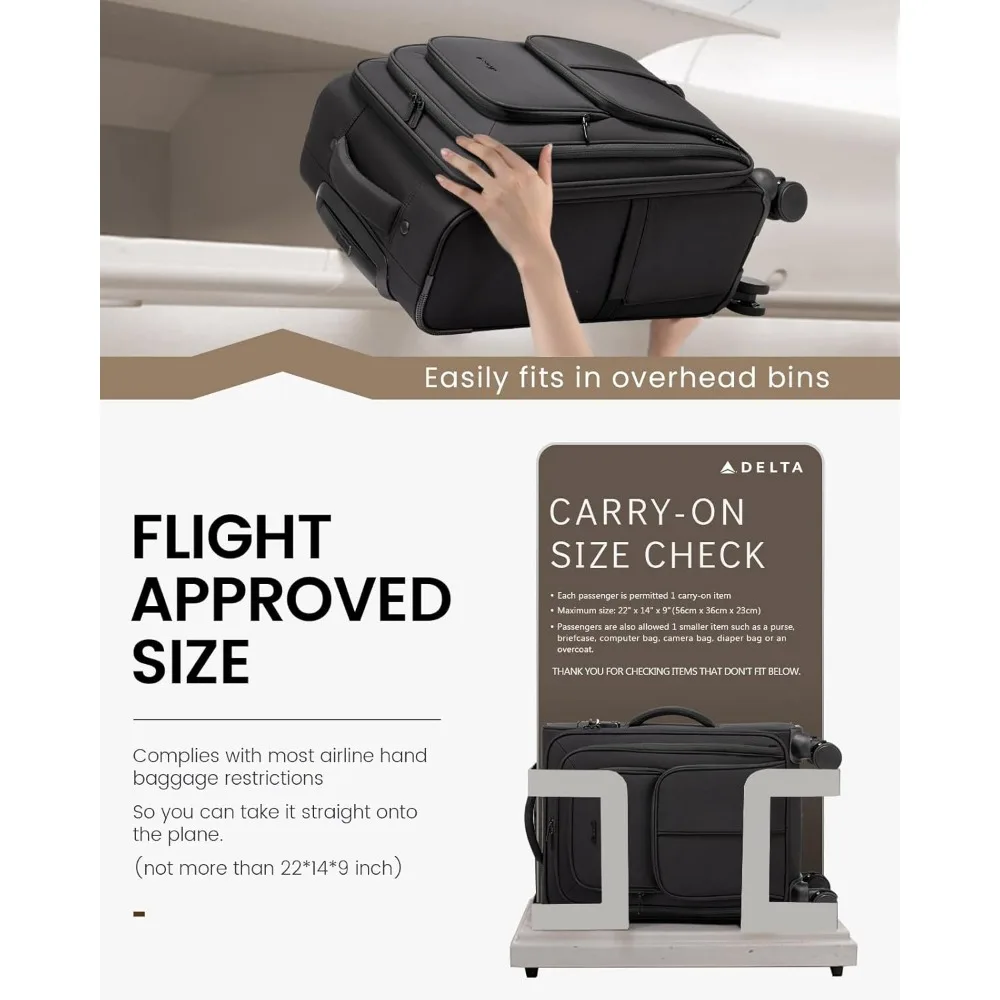 Lightweight 22 Inch Airline Approved Softside Spinner Luggage, Carry-On Suitcase with Wheels, Ideal for Travel