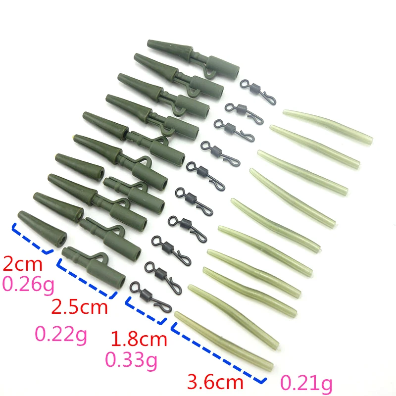 40Pcs Carp Fishing Lead Clip Quick Change Snap Swivel Tail Anti Tangle Sleeves Carp Rig Coarse Fishing Accessories Tackle Pesca