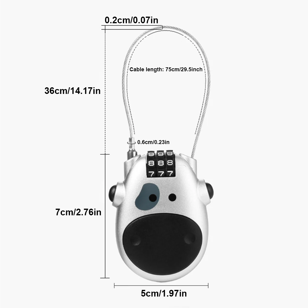 Telescopic Coded Lock Cartoon Cow Steel Cable Bicycle Motorcycles