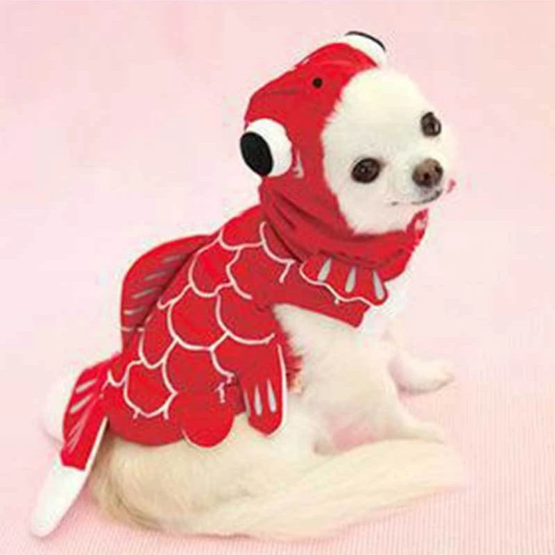 Abrigos cálidos con tema de pez dorado para perros, chaquetas térmicas con forma de pez rojo para Corgi Golden Retriever, uso en fiestas, ropa divertida para perros de compañía