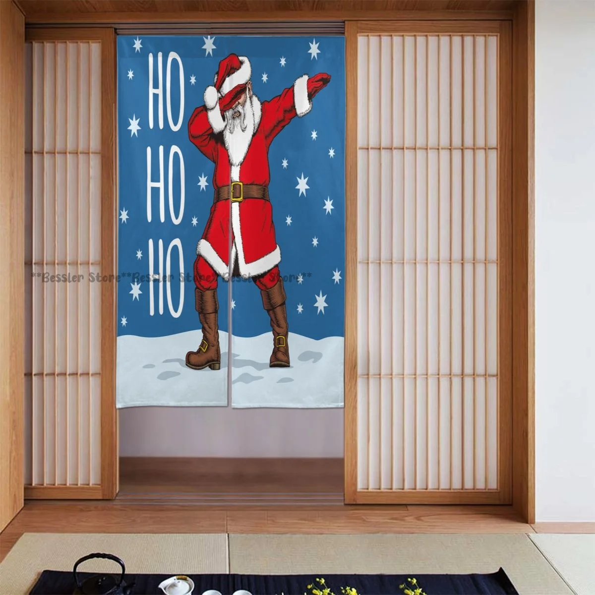 Door Curtain Funny Dabbing Santa Claus Hanging Curtain for Living Room Partition Door Screen Home Deocration