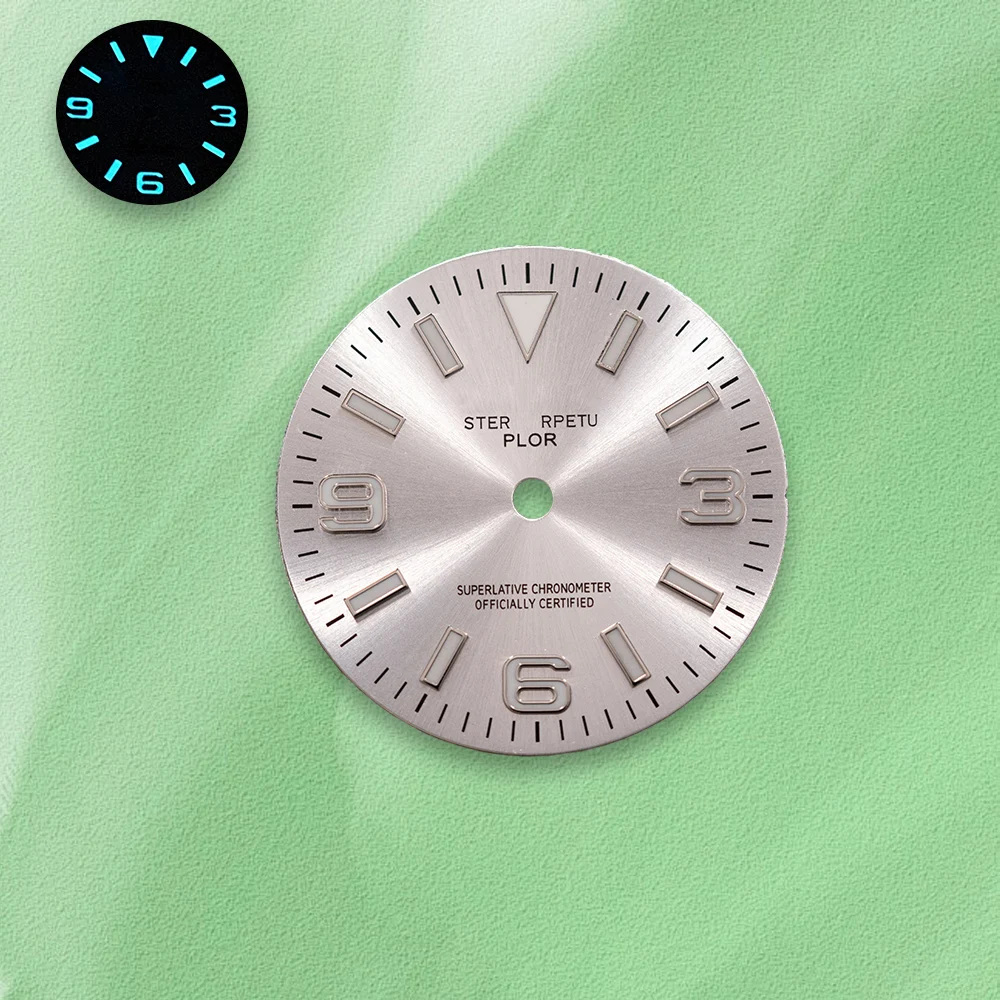 28.5 مللي متر S شعار E-xplorer الهاتفي الجليد الأزرق Noctilucentnt مناسبة لحركة NH35/NH36 المبيعات الساخنة ساعة تعديل الملحقات