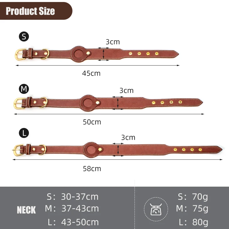 Ошейник из натуральной кожи для питомцев, Роскошный аксессуар с Airtag и держателем для защиты от потери, регулируемое ожерелье для средних и больших собак, щенков