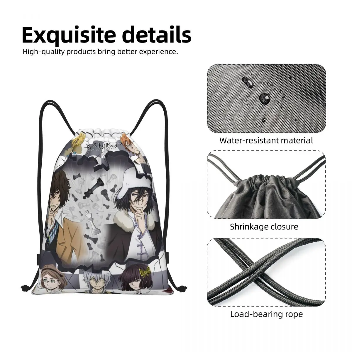 Bungou Stray Dogs Anime Zaino con coulisse Palestra Sport Sackpack Borsa a corda giapponese Dazai Osamu per l'allenamento
